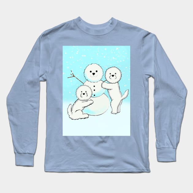 Bichon Frise snowman Long Sleeve T-Shirt by Art by Eric William.s